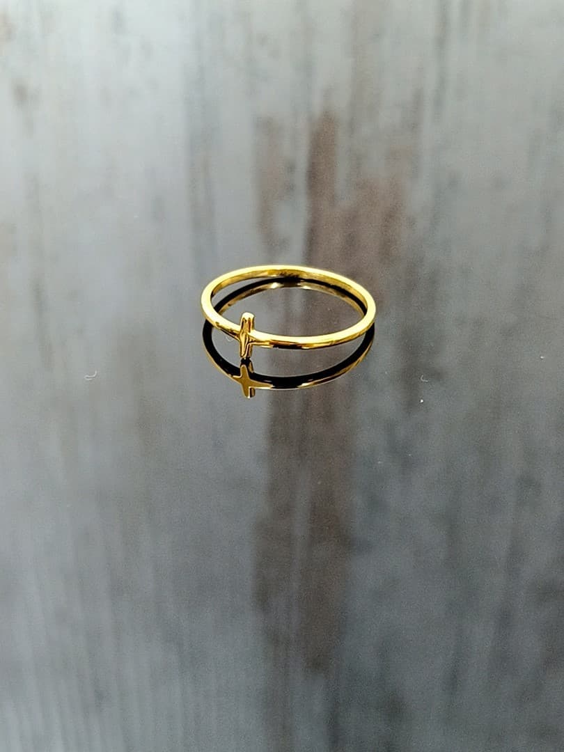SMALL CROSS THIN RING GOLD PLATED - 5