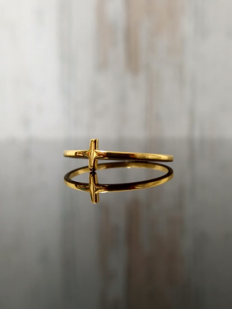 SMALL CROSS THIN RING GOLD PLATED - 4