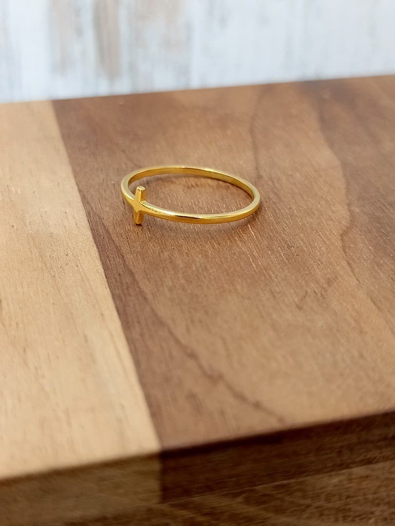 SMALL CROSS THIN RING GOLD PLATED - 1
