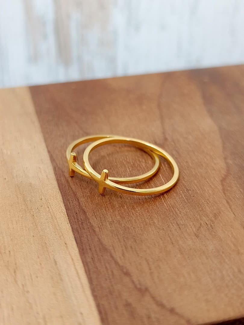 SMALL CROSS THIN RING GOLD PLATED - 3