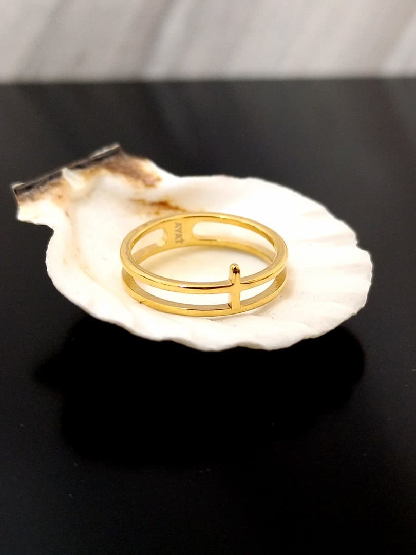 DOUBLE LINE CROSS RING GOLD PLATED - 4