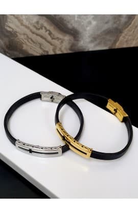 CROSS FISH BLACK LEATHER BRACELET GOLD PLATED thumbnail 12