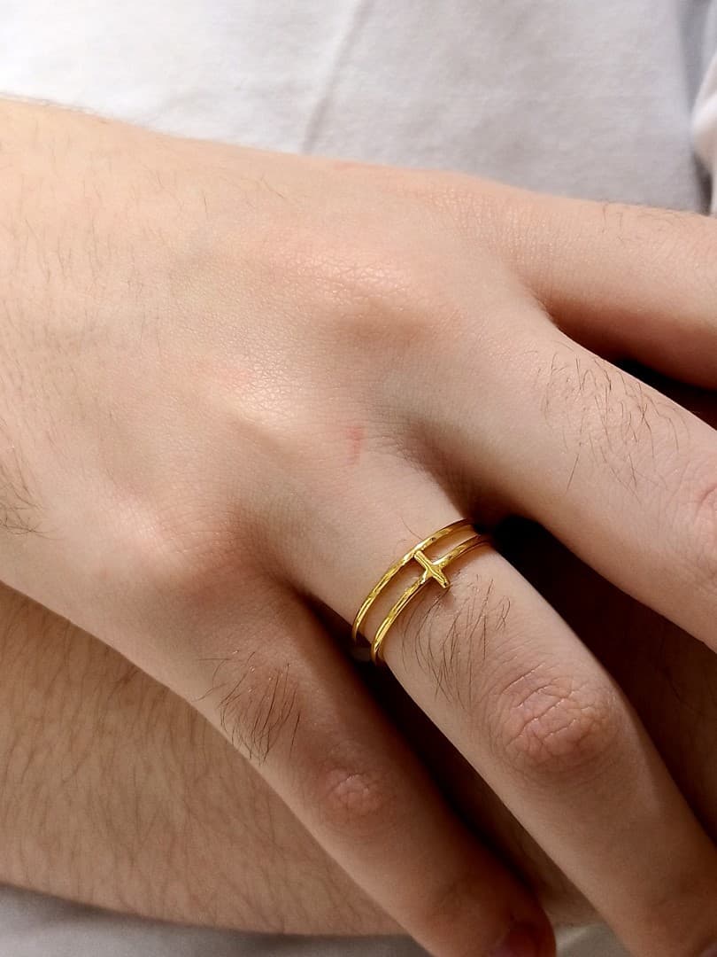 DOUBLE LINE CROSS RING GOLD PLATED - 3