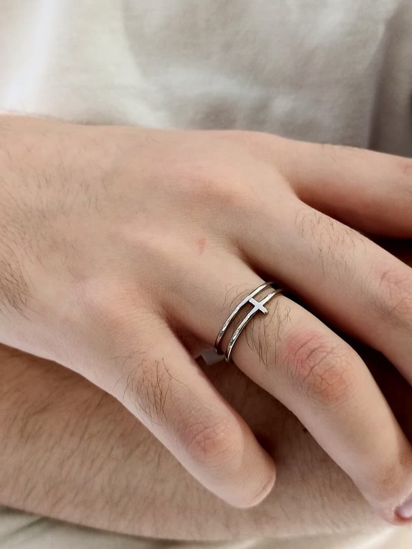 DOUBLE LINE CROSS RING - 2