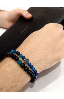 BLUE BLACK BEAD CROSS DOUBLE LINE BRACELET thumbnail 3