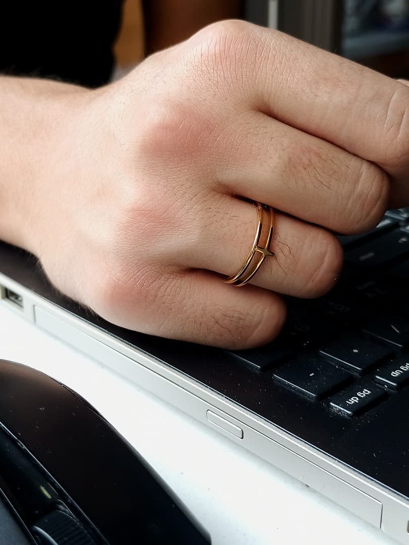 DOUBLE LINE CROSS RING GOLD PLATED - 2