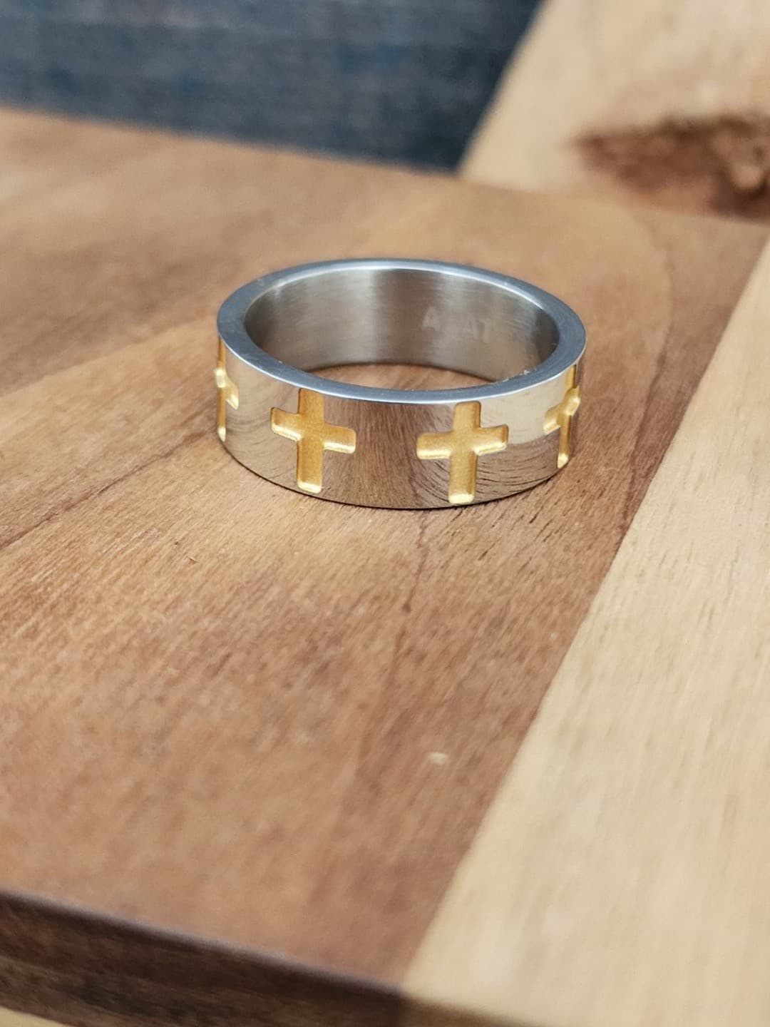 GOLD CROSS SILVER RING - 1