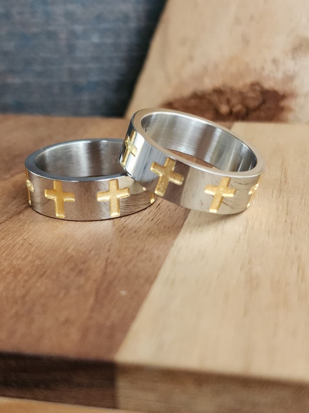 GOLD CROSS SILVER RING - 4