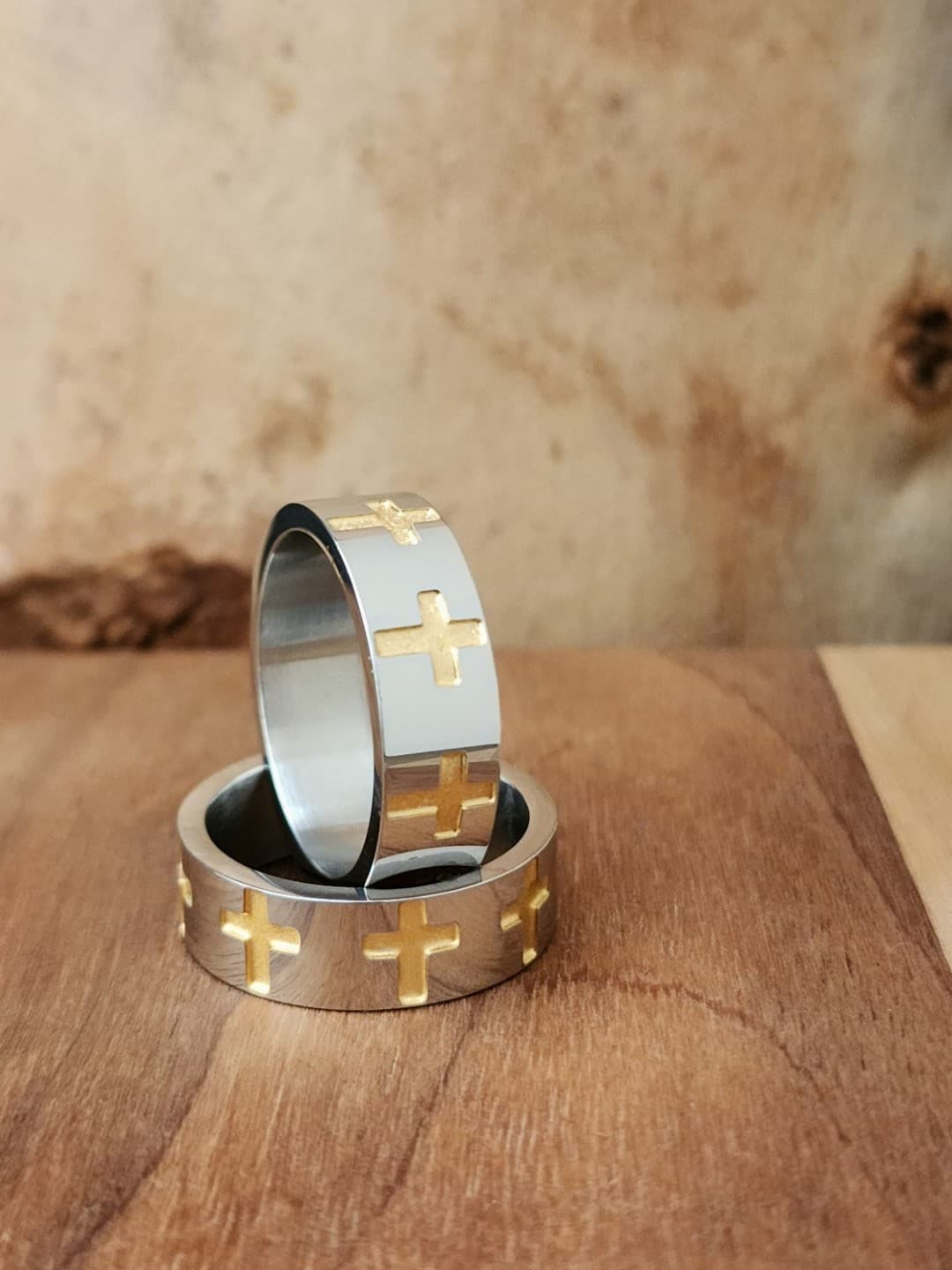 GOLD CROSS SILVER RING - 3