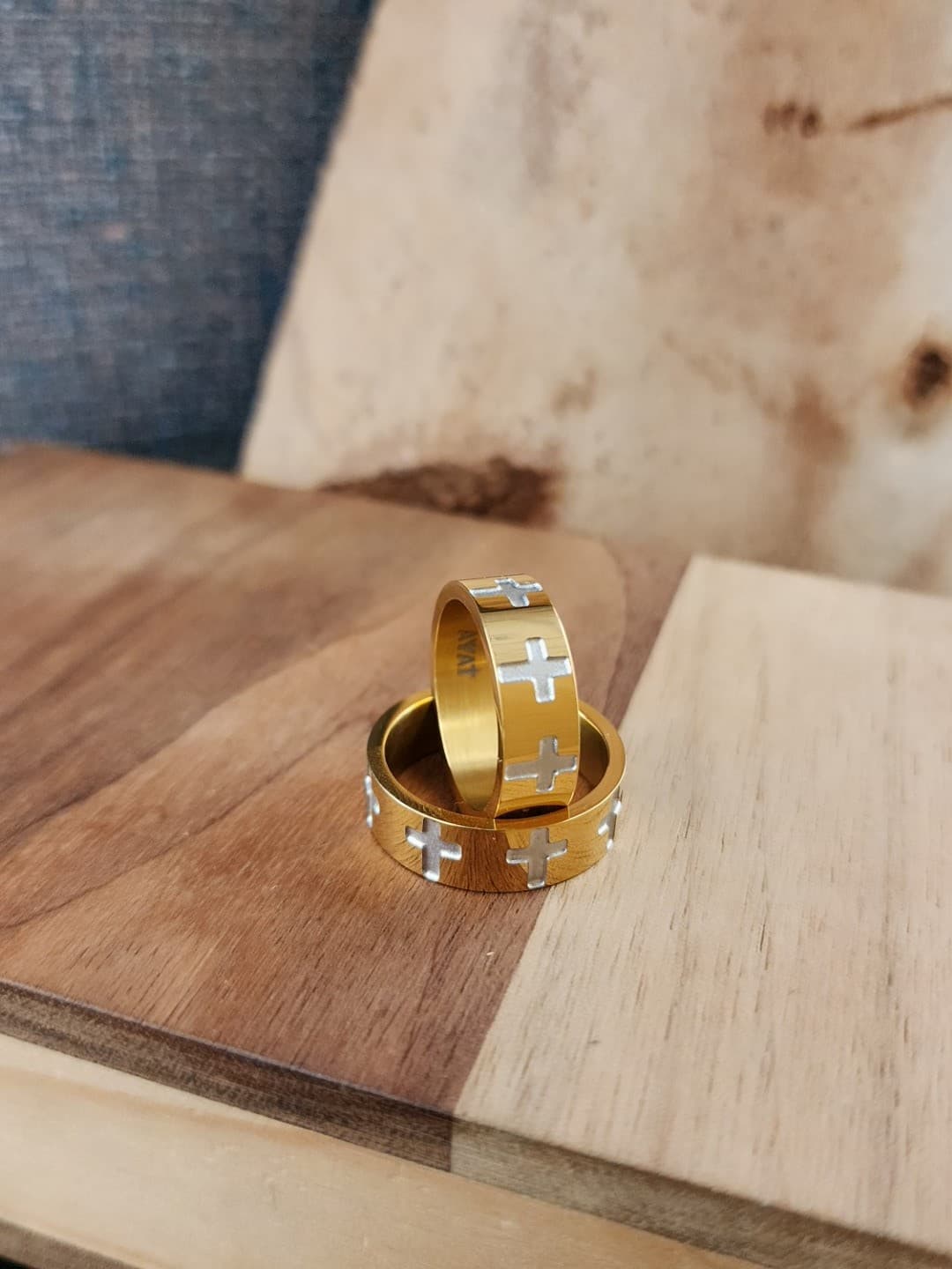 SILVER CROSS GOLD RING - 3