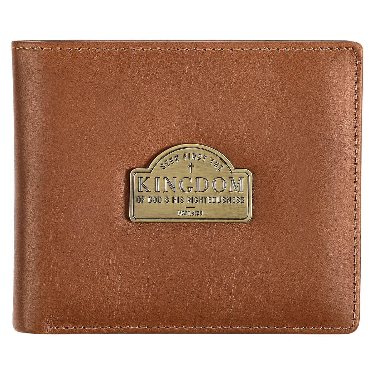 WALLET LEATHER BROWN SEEK FIRST THE KINGDOM BADGE MATT 6:33 - 1