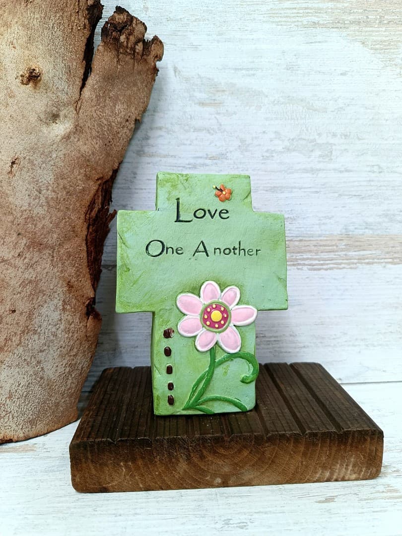 LOVE ONE ANOTHER TABLETOP CROSS CEMENT - 1