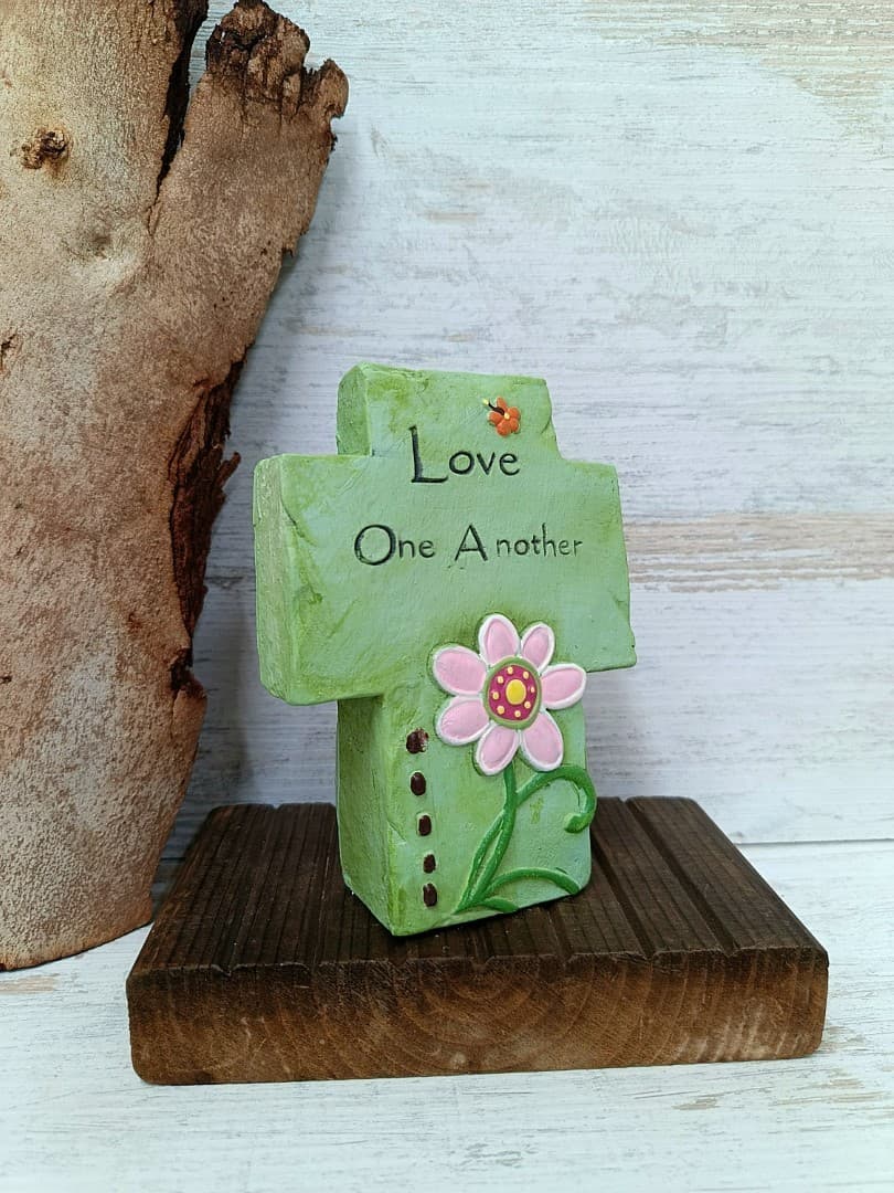 LOVE ONE ANOTHER TABLETOP CROSS CEMENT - 3
