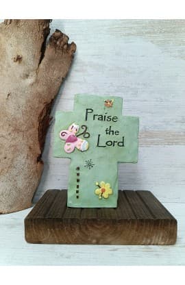 PRAISE THE LORD TABLETOP CROSS CEMENT thumbnail 1