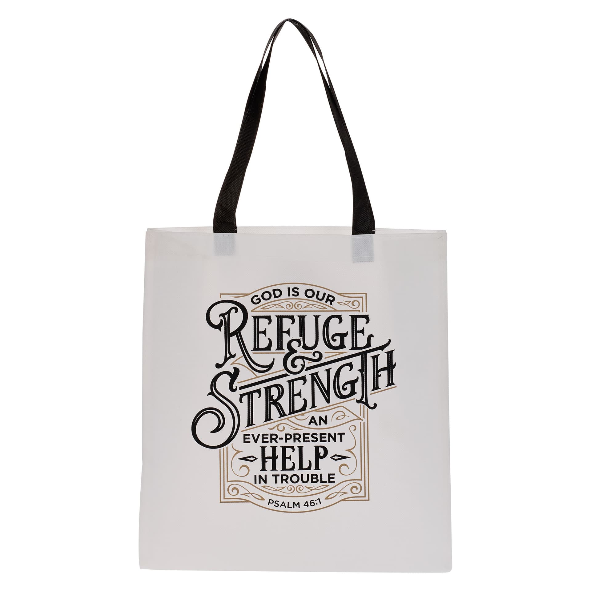 Tote White Black Refuge & Strength Ps 46:1 - 1