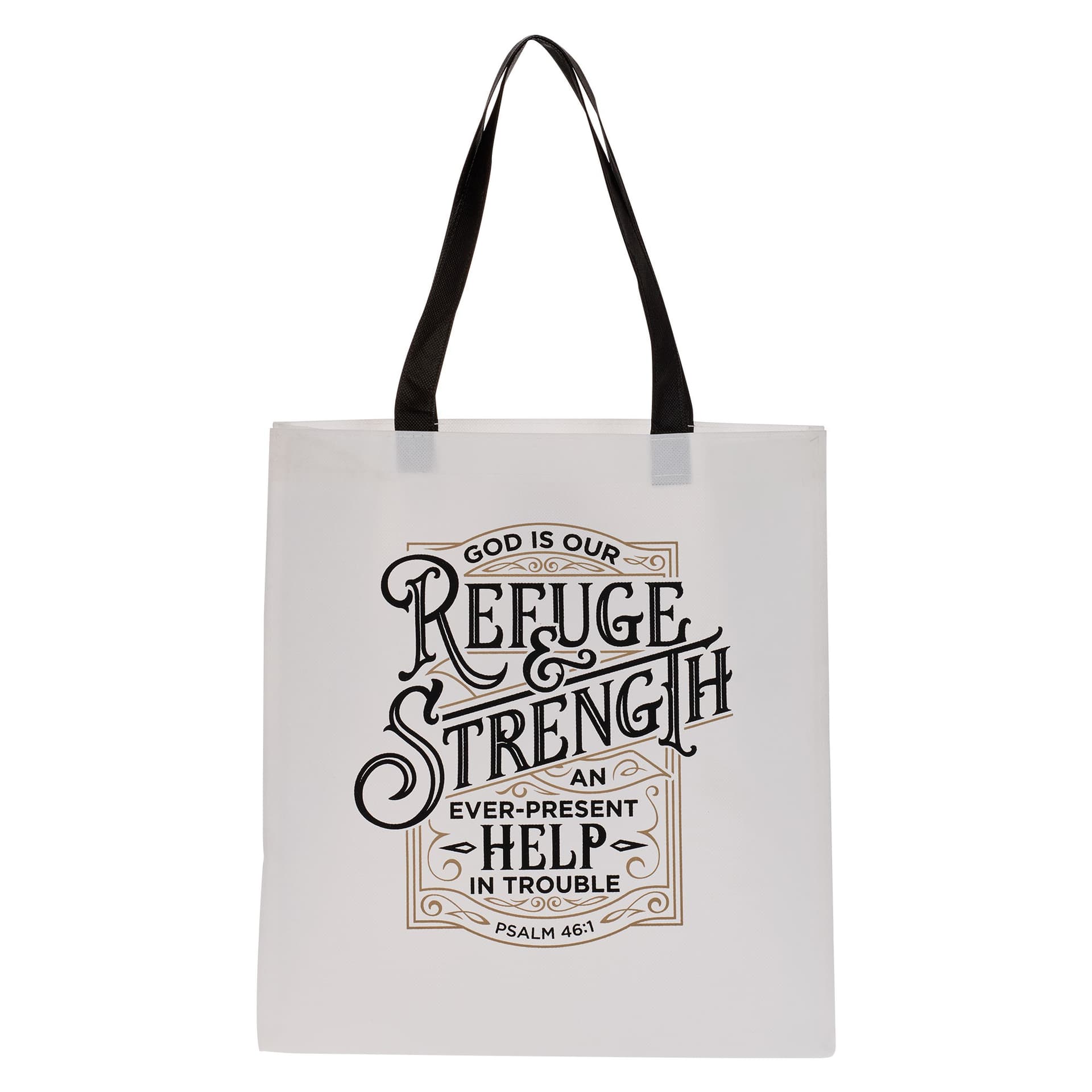 Tote White Black Refuge & Strength Ps 46:1 - 2