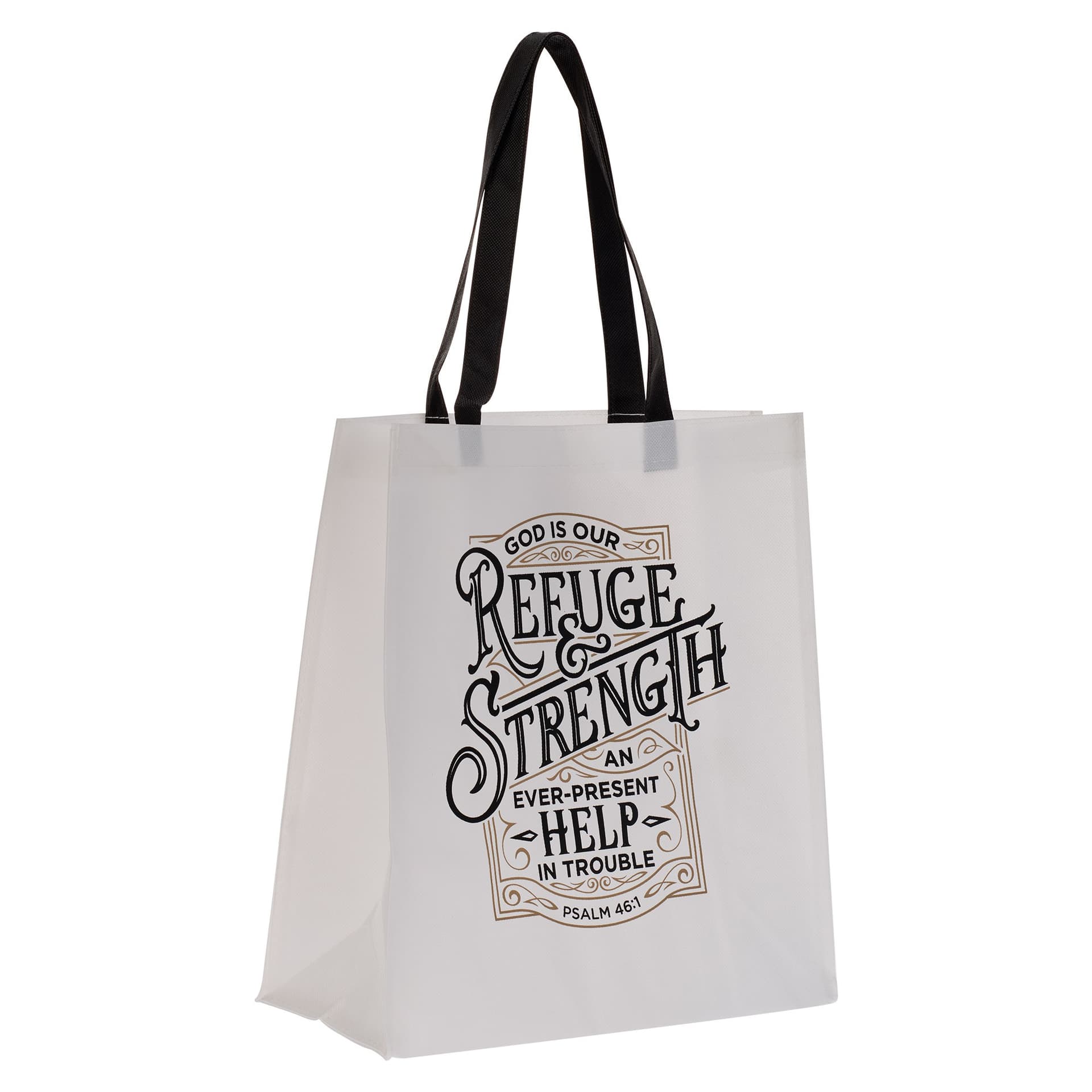 Tote White Black Refuge & Strength Ps 46:1 - 3