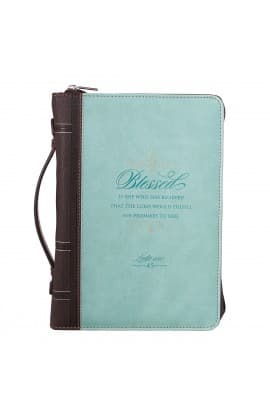 Large Bible Cover Fashion Teal Brown Blessed Luke 1:45 thumbnail 1