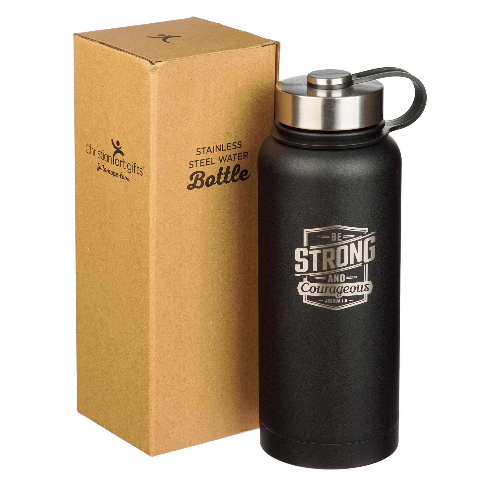 Water Bottle SS Black Be Strong and Courageous Jos - 3