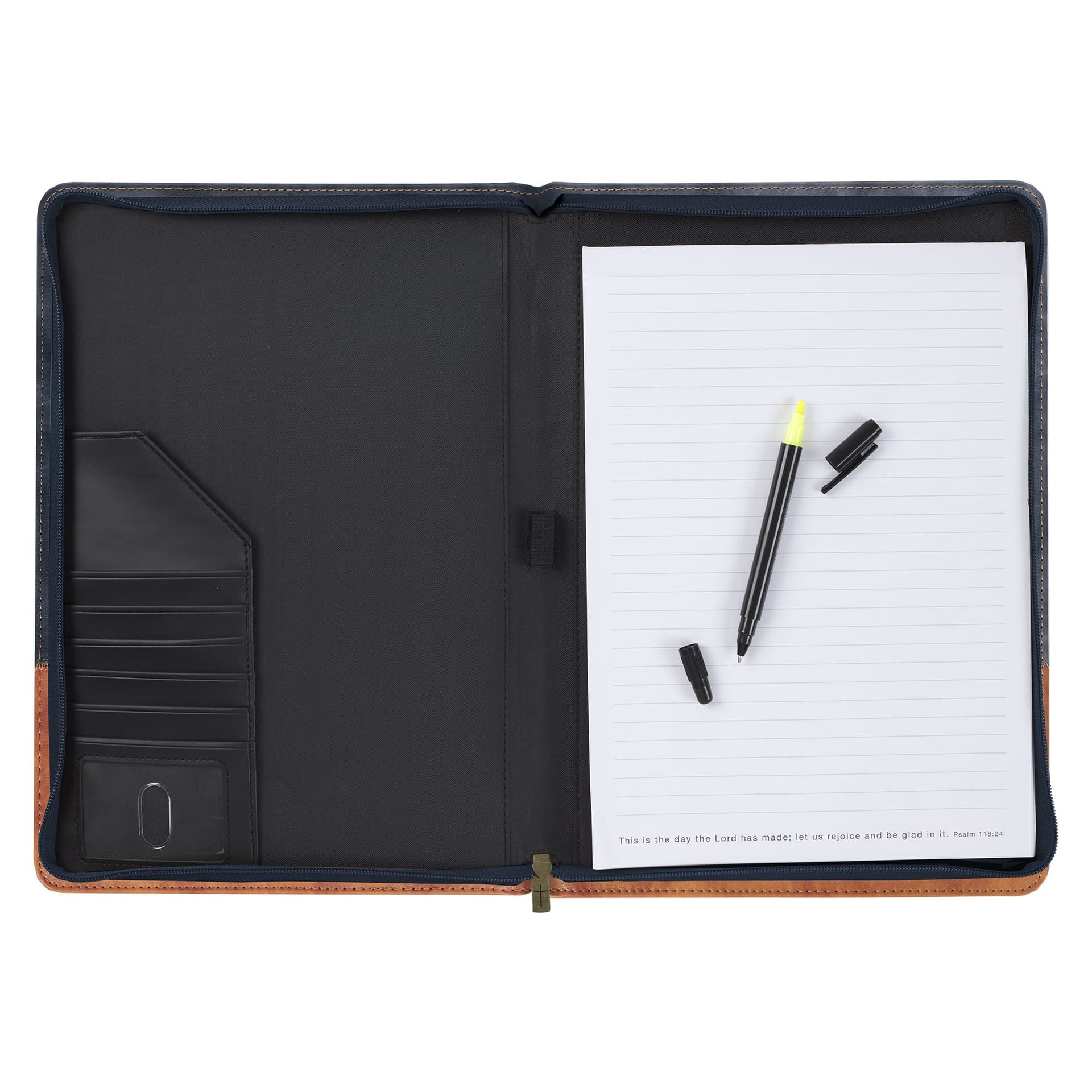 Padfolio Navy Brown Be Strong & Courageous Josh 1:9 - 3