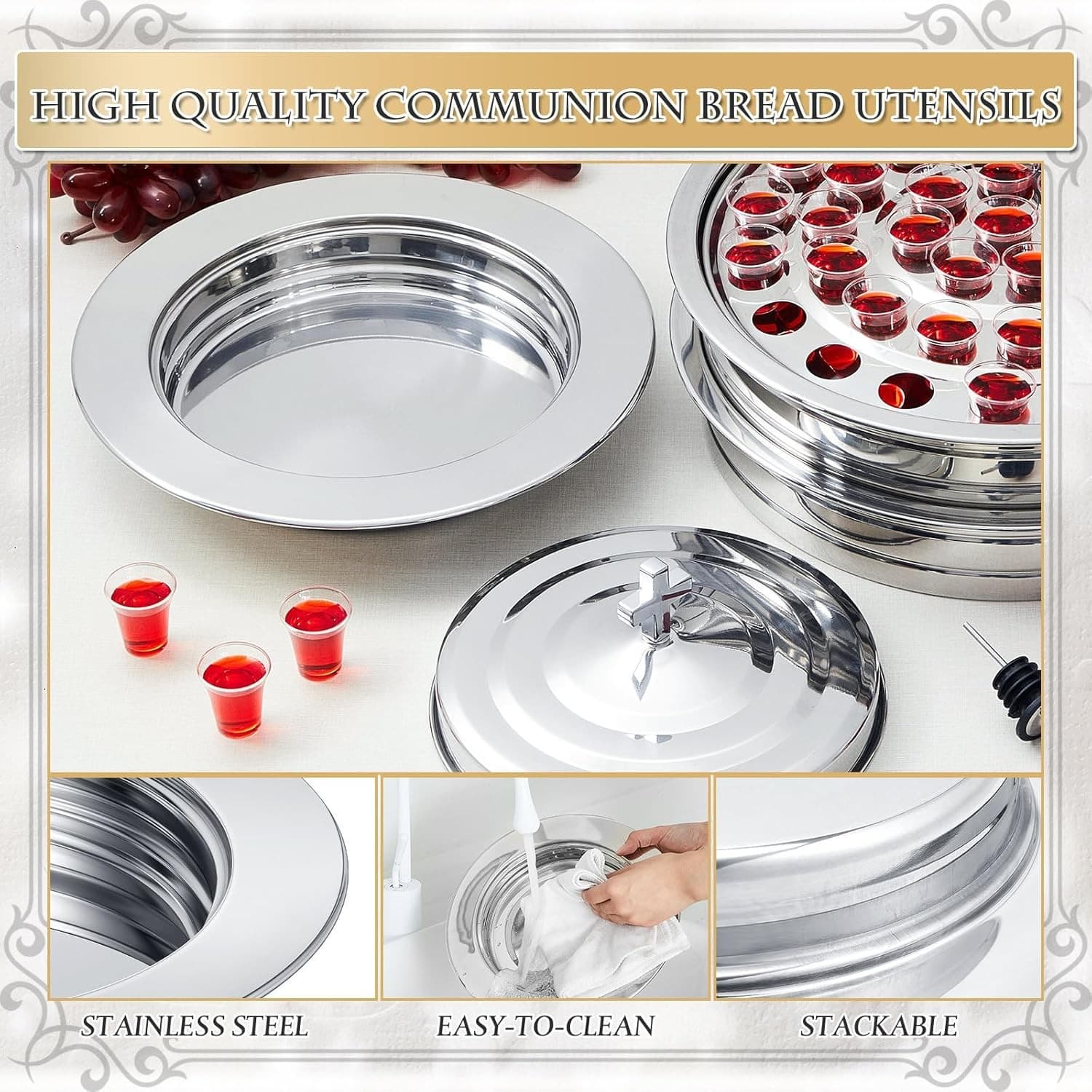 2 PLATES SILVER COMMUNION BREAD WITH LID - 3