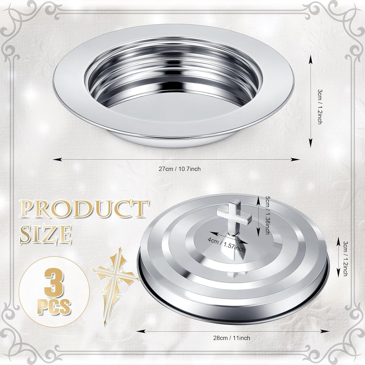 2 PLATES SILVER COMMUNION BREAD WITH LID - 2