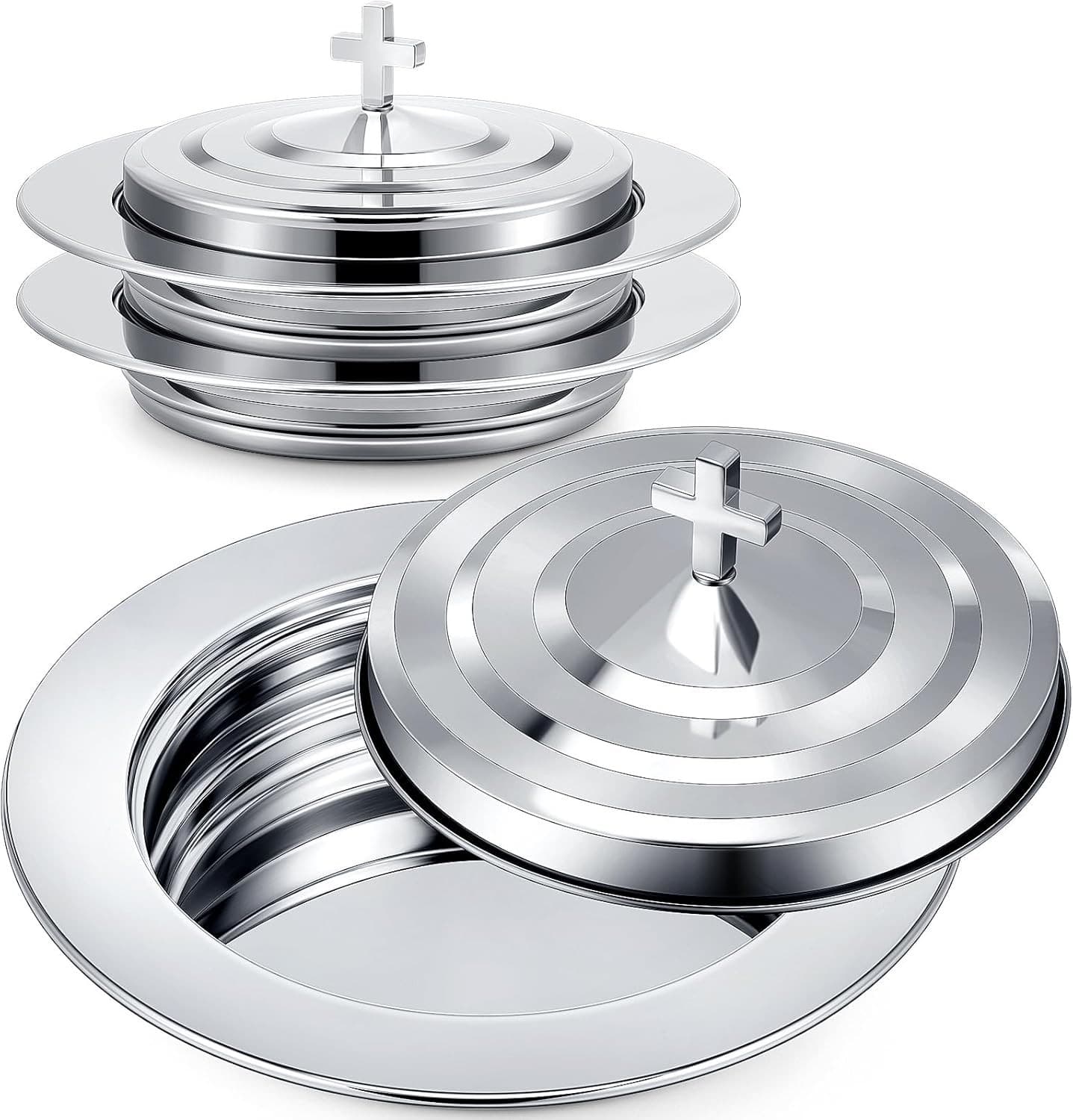 2 PLATES SILVER COMMUNION BREAD WITH LID - 1