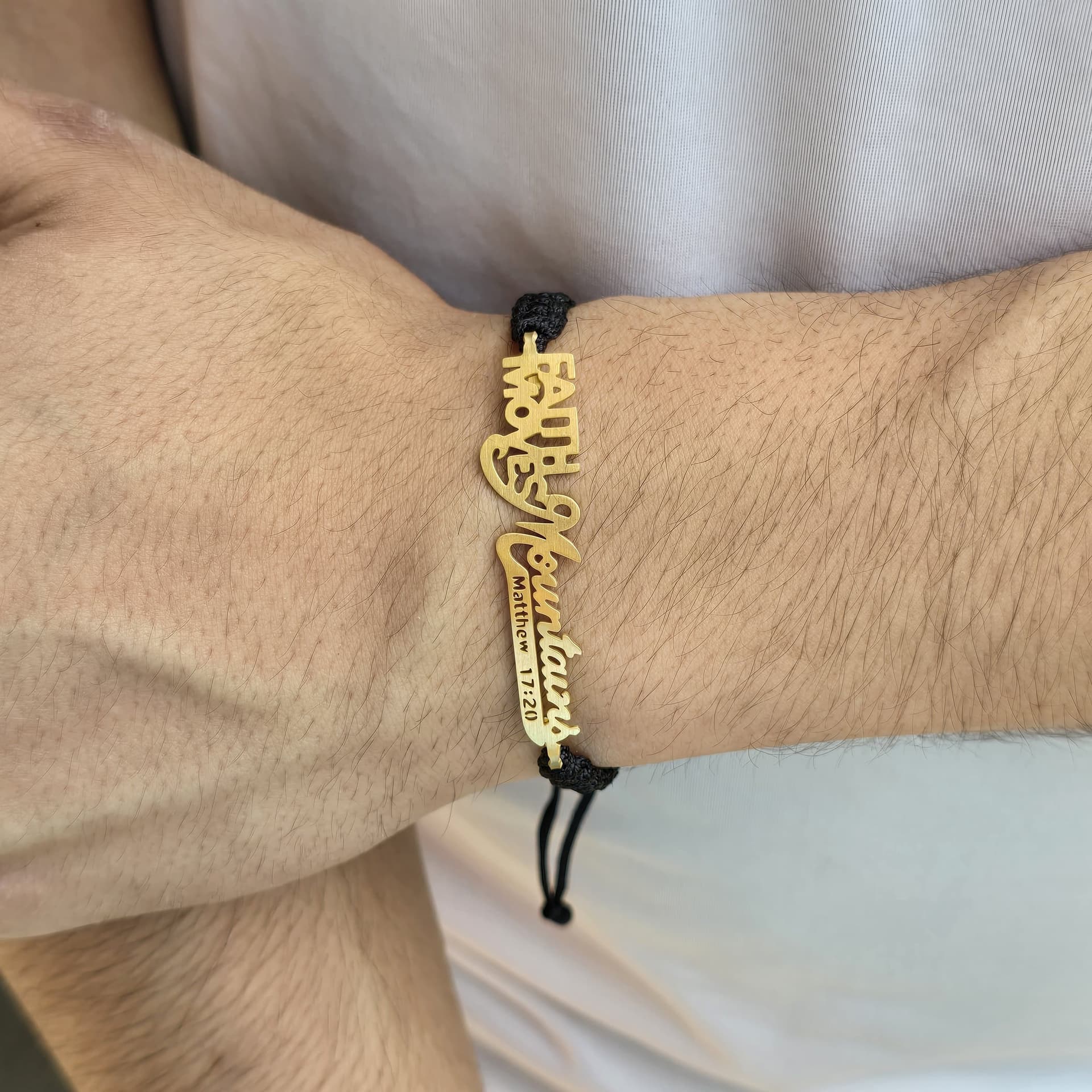 FAITH MOVES MOUNTAINS GOLD PLATED BRAIDED BRACELET - 2