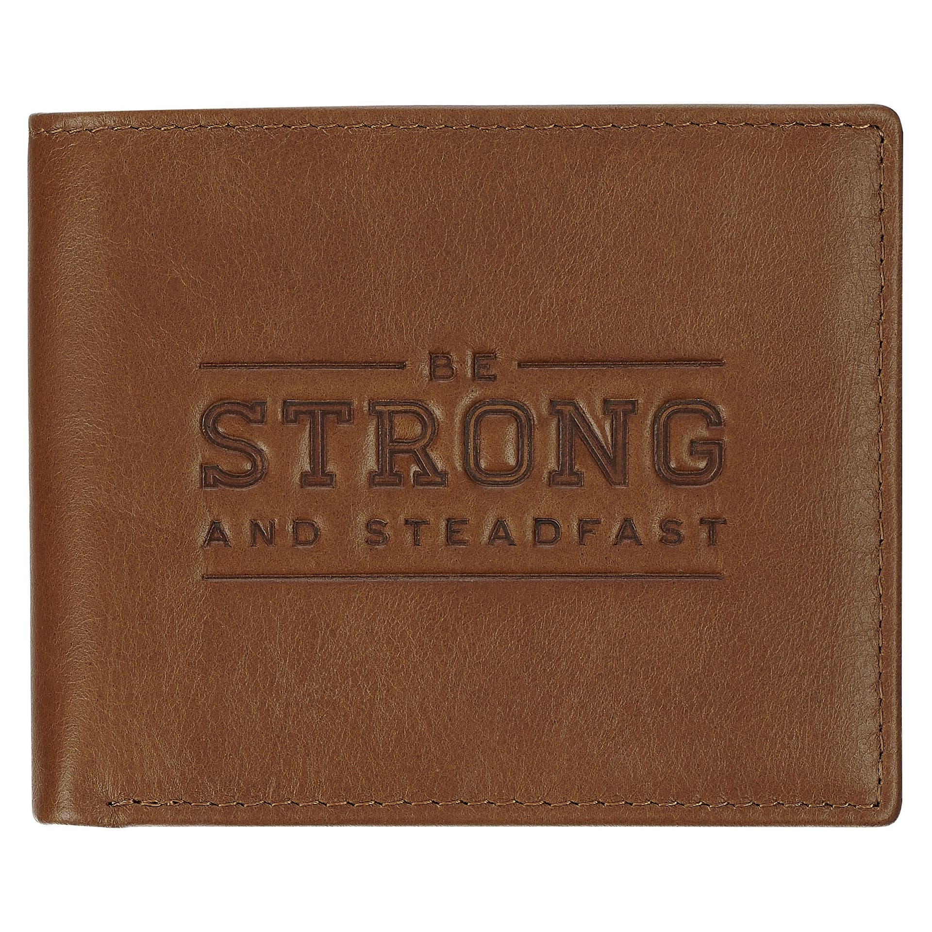 Wallet Leather Tan Be Strong and Steadfast Deut 31:6 - 1