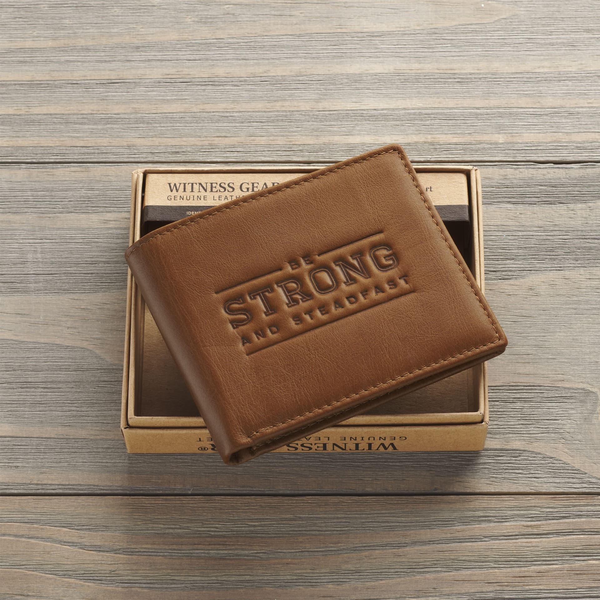 Wallet Leather Tan Be Strong and Steadfast Deut 31:6 - 3