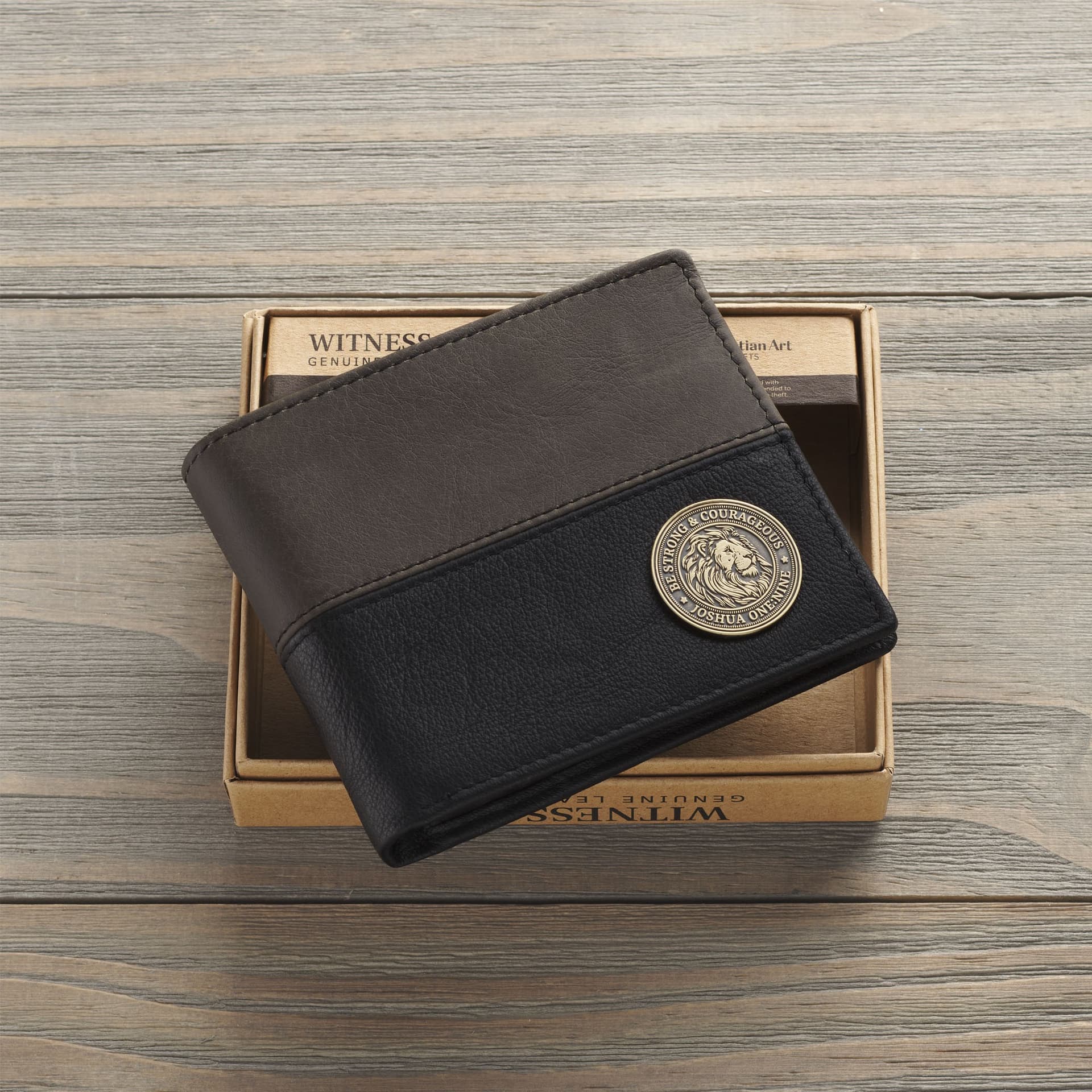 WALLET LEATHER BLACK LION BE STRONG JOSH 1:9 - 3