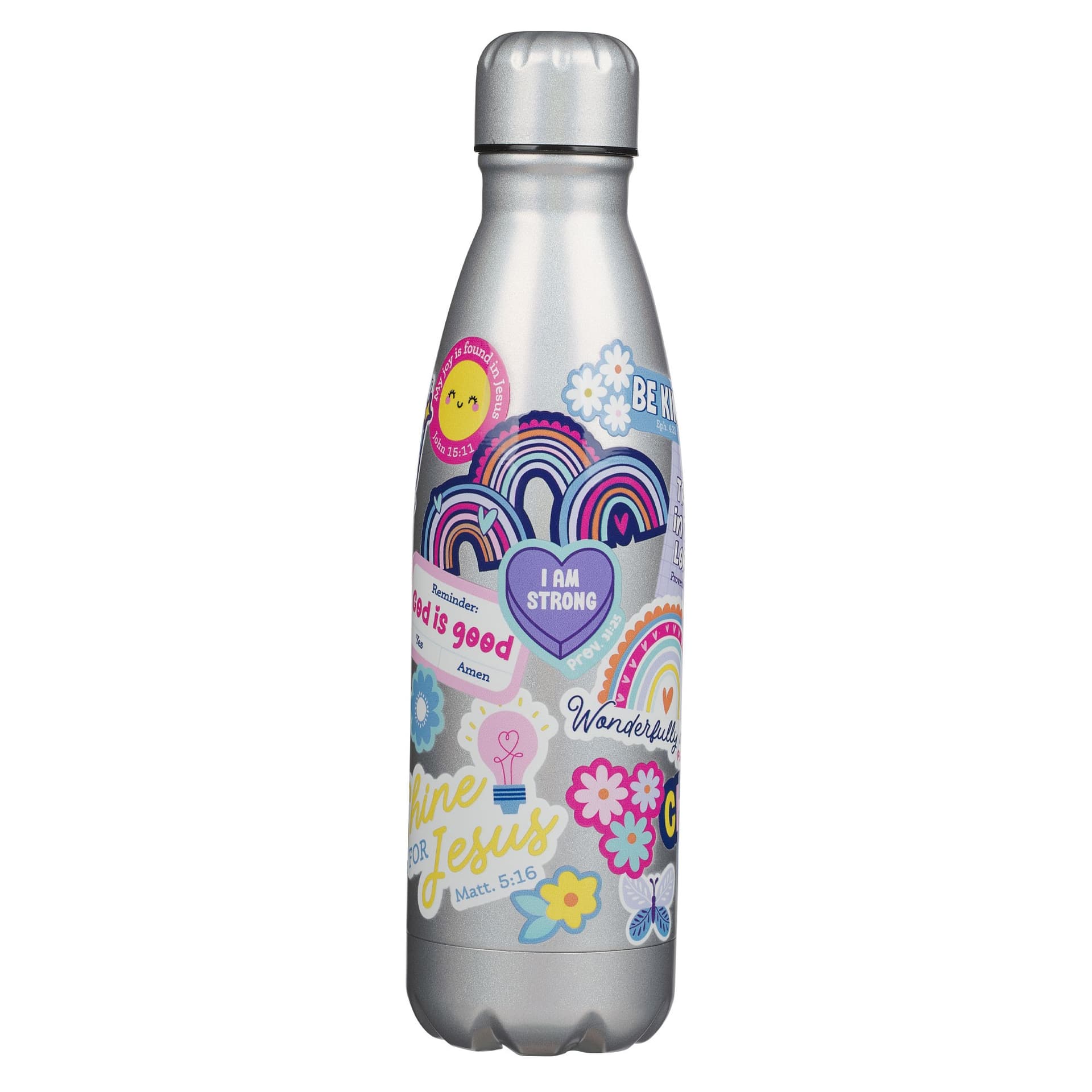 WATER BOTTLE SS SILVER SHINE FOR JESUS MATT 5:16 - 1