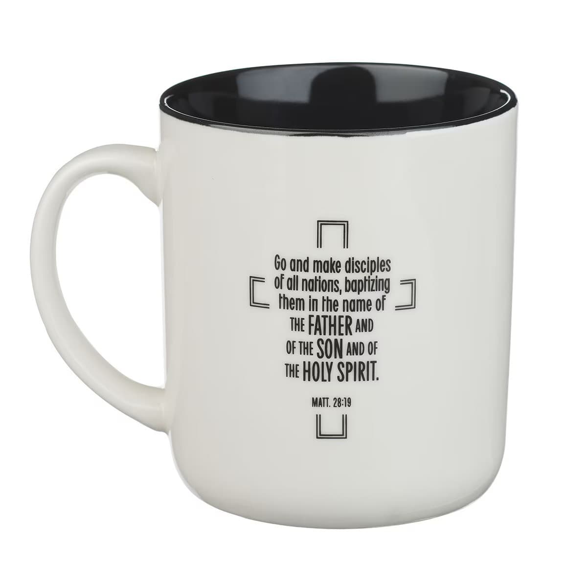 Mug White/Black Jesus Badge Matt 28:19 - 2