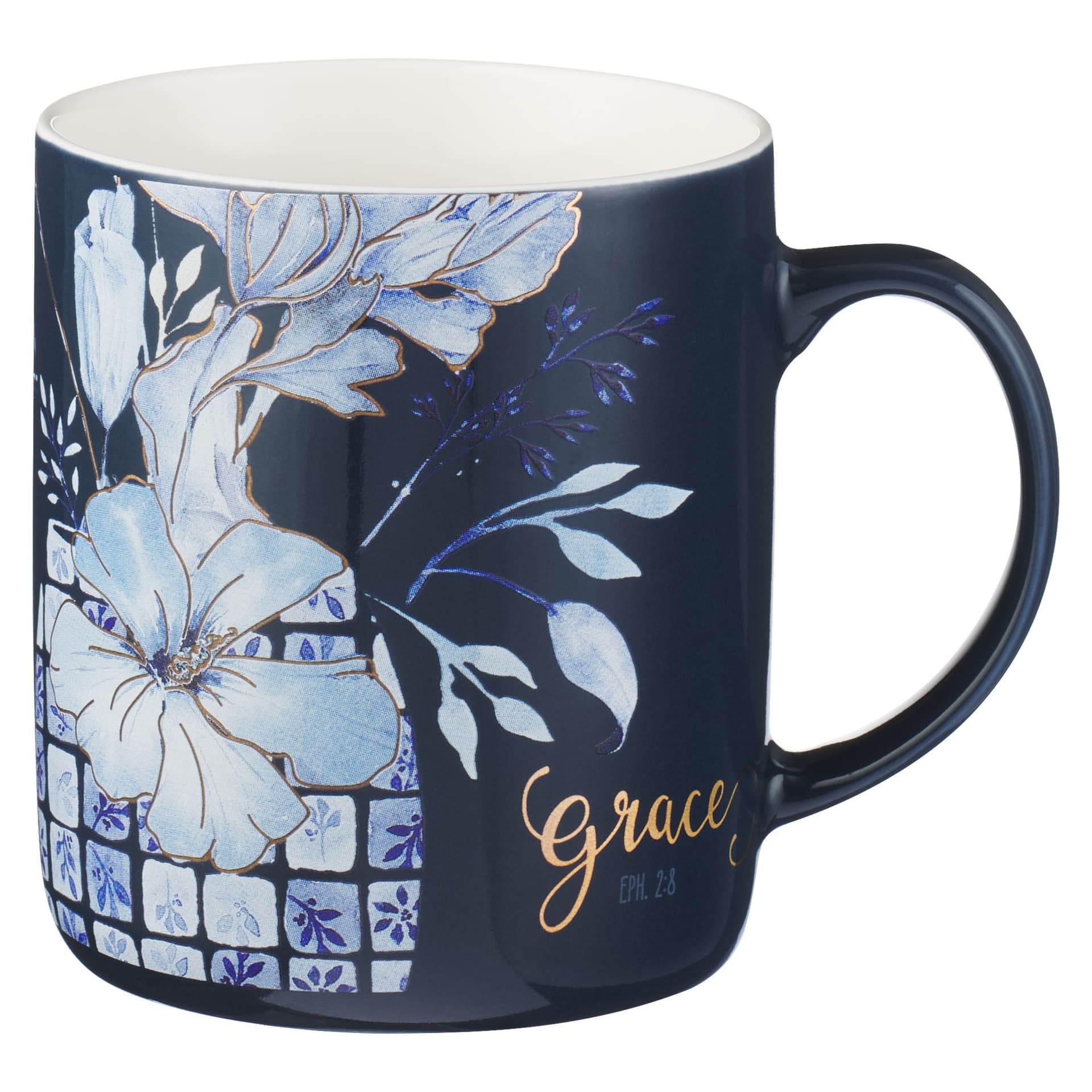 Mug Set 4pc Blue Floral Geometric - 3