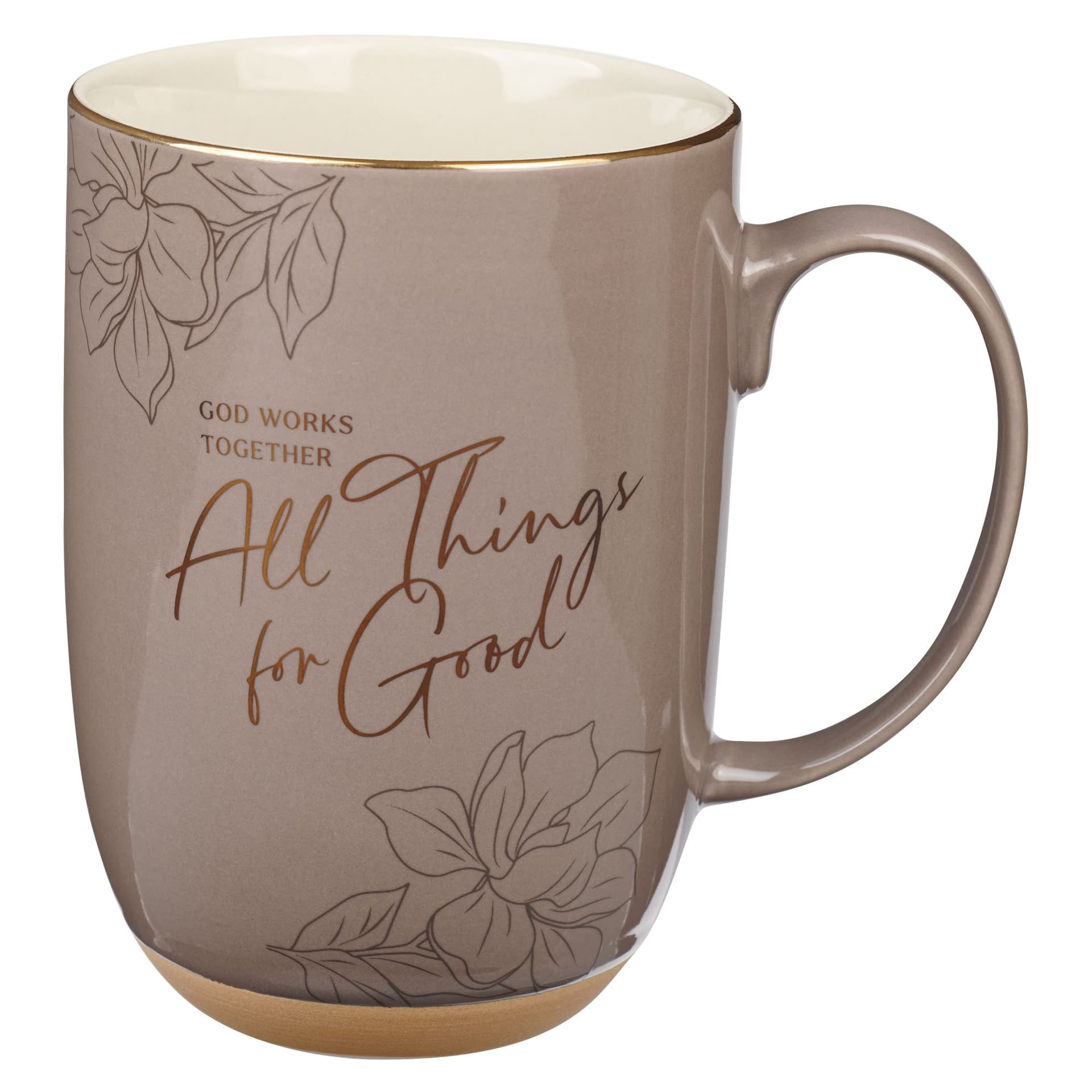 Mug Taupe God Works For Good Romans 8:28 - 1