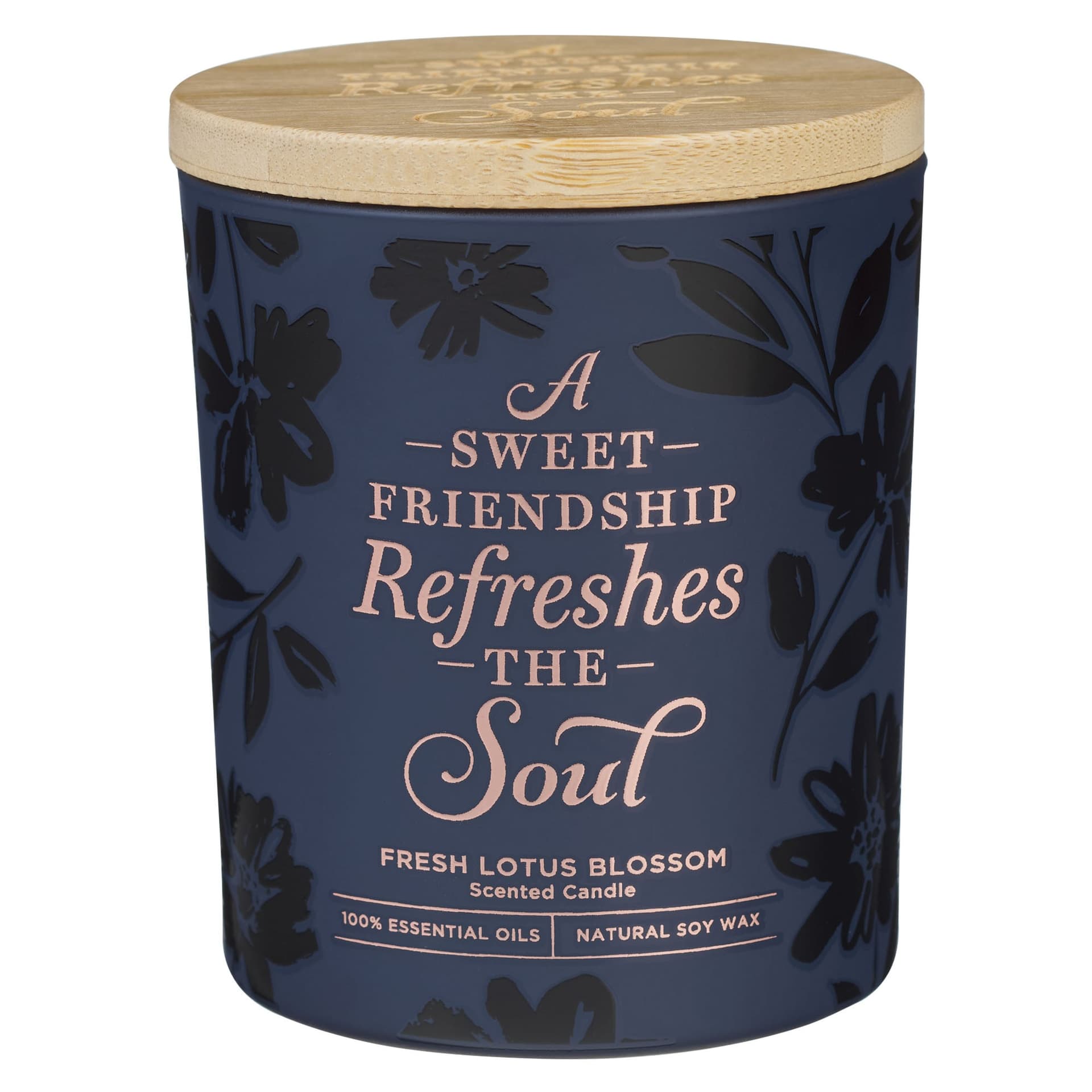Glass Candle Bamboo Lid Navy Sweet Friendship - 1