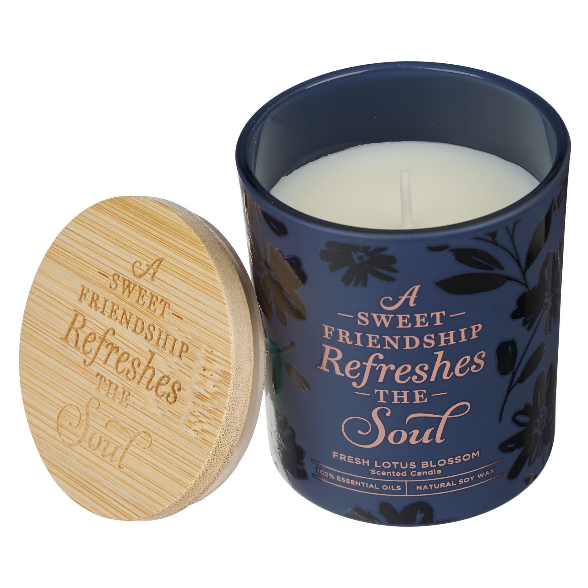 Glass Candle Bamboo Lid Navy Sweet Friendship - 2