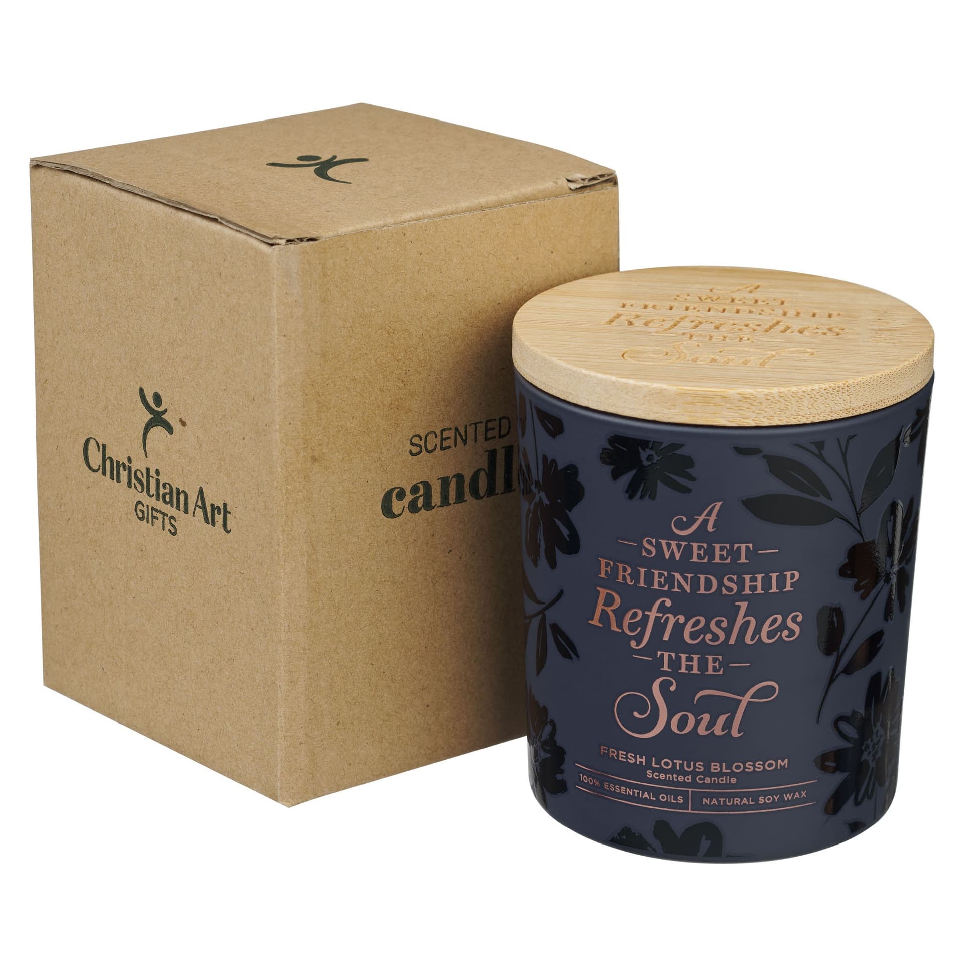 Glass Candle Bamboo Lid Navy Sweet Friendship - 3