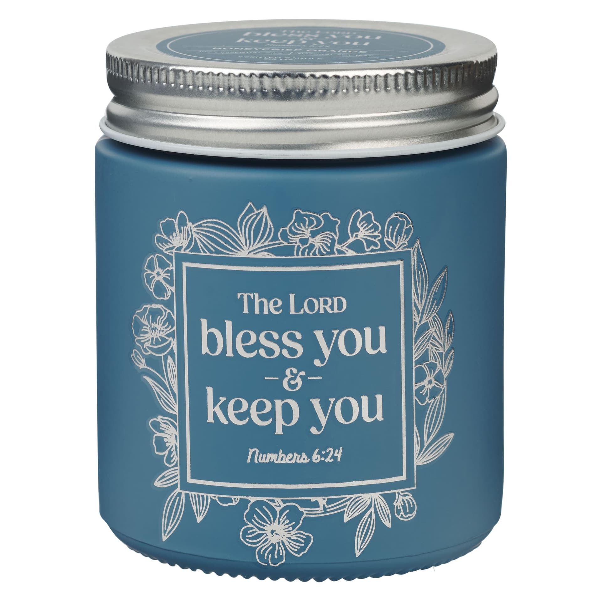Glass Candle Screw Top Lid Blue Bless You and Keep You - 1