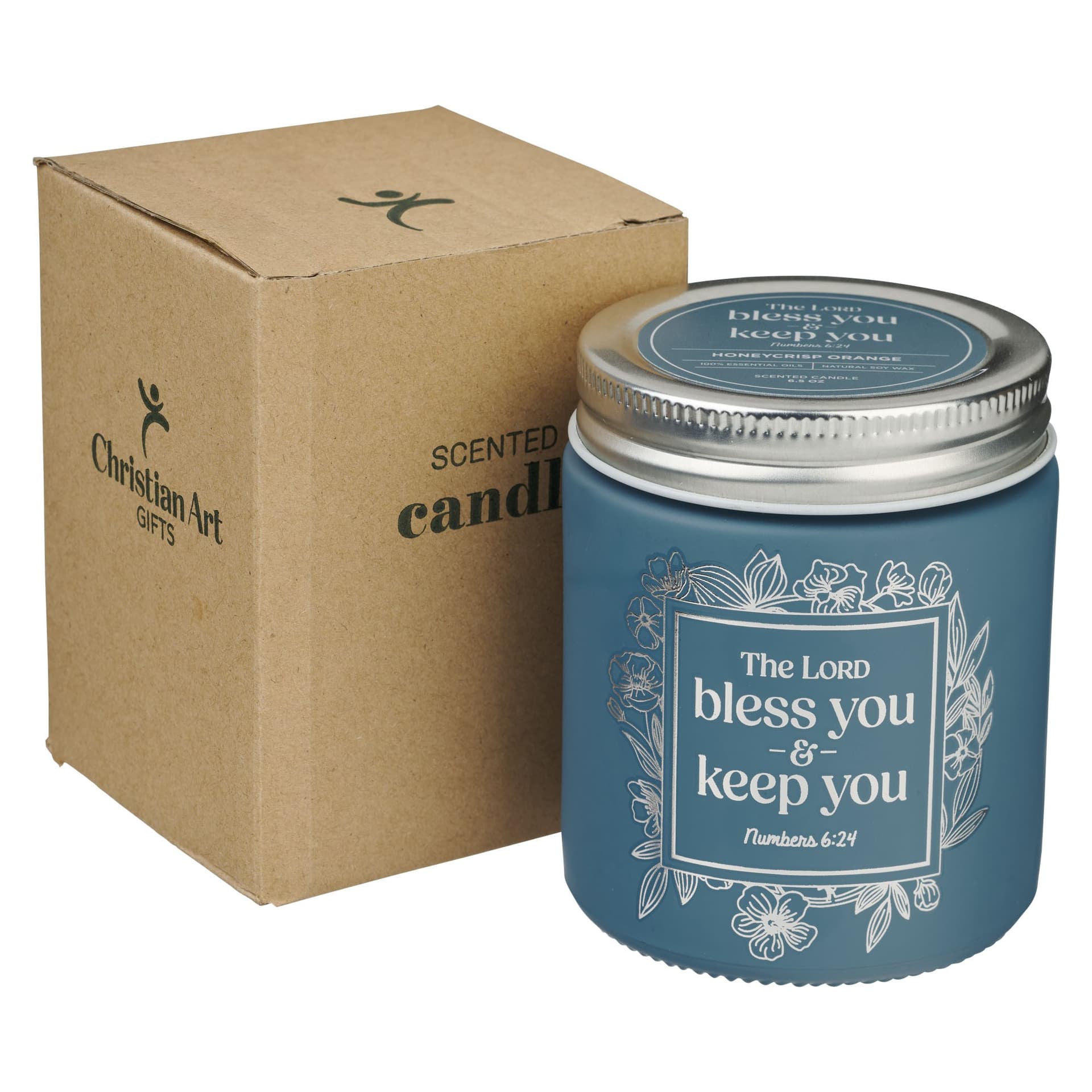 Glass Candle Screw Top Lid Blue Bless You and Keep You - 3