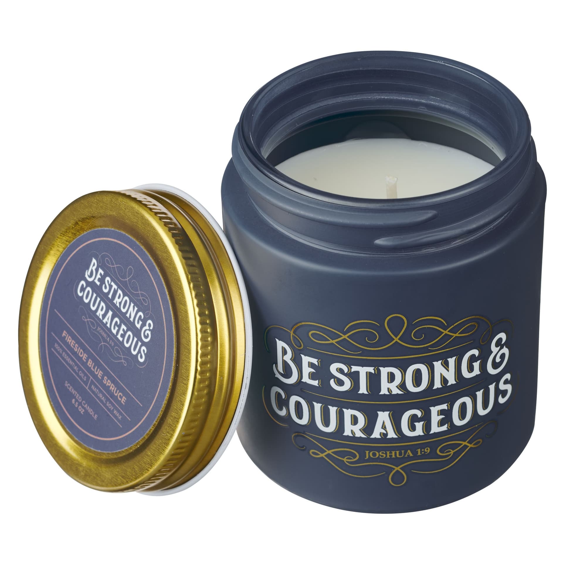 Glass Candle Screw Top Lid Navy Strong & Courageous - 3