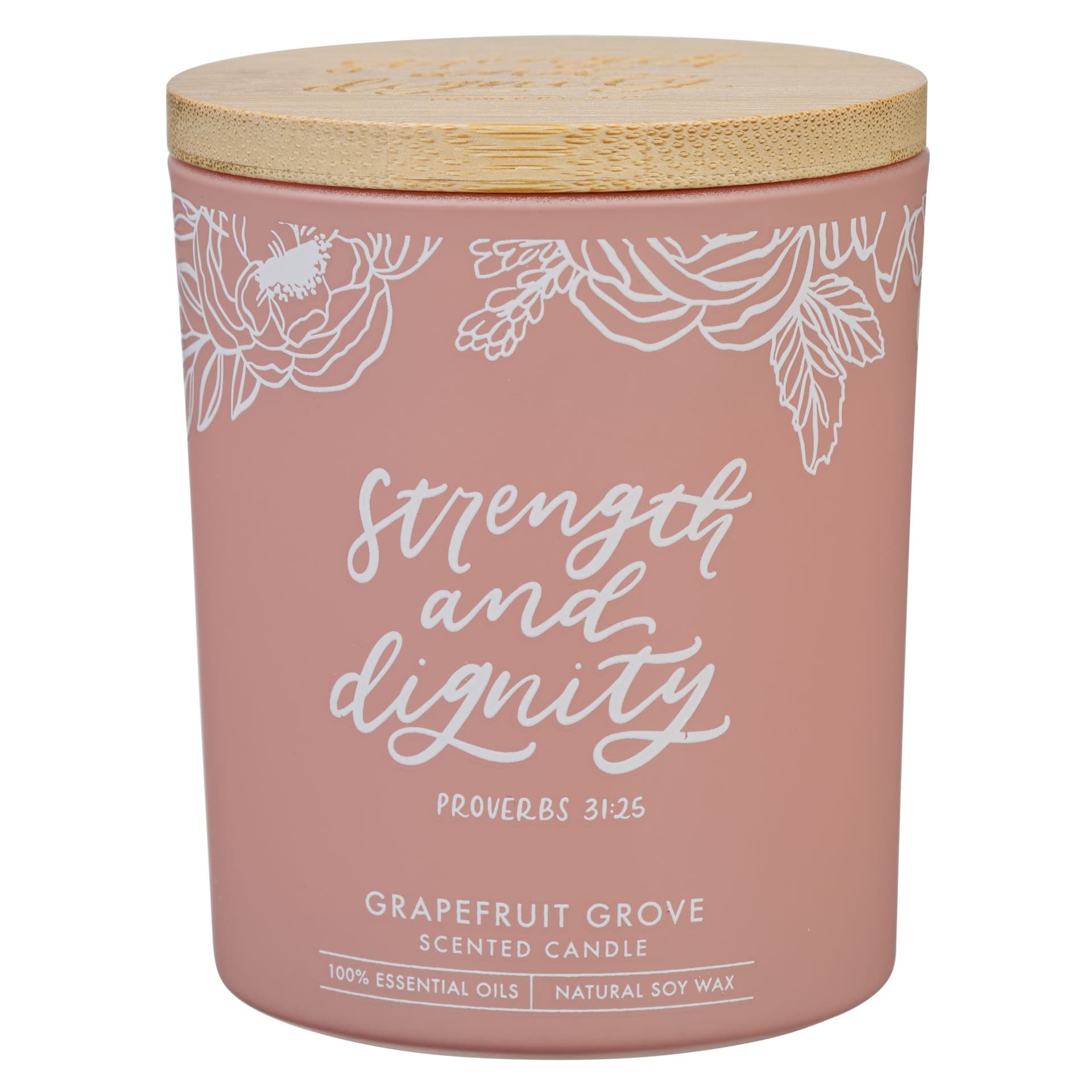 Glass Candle Bamboo Lid Pink Strength & Dignity - 1