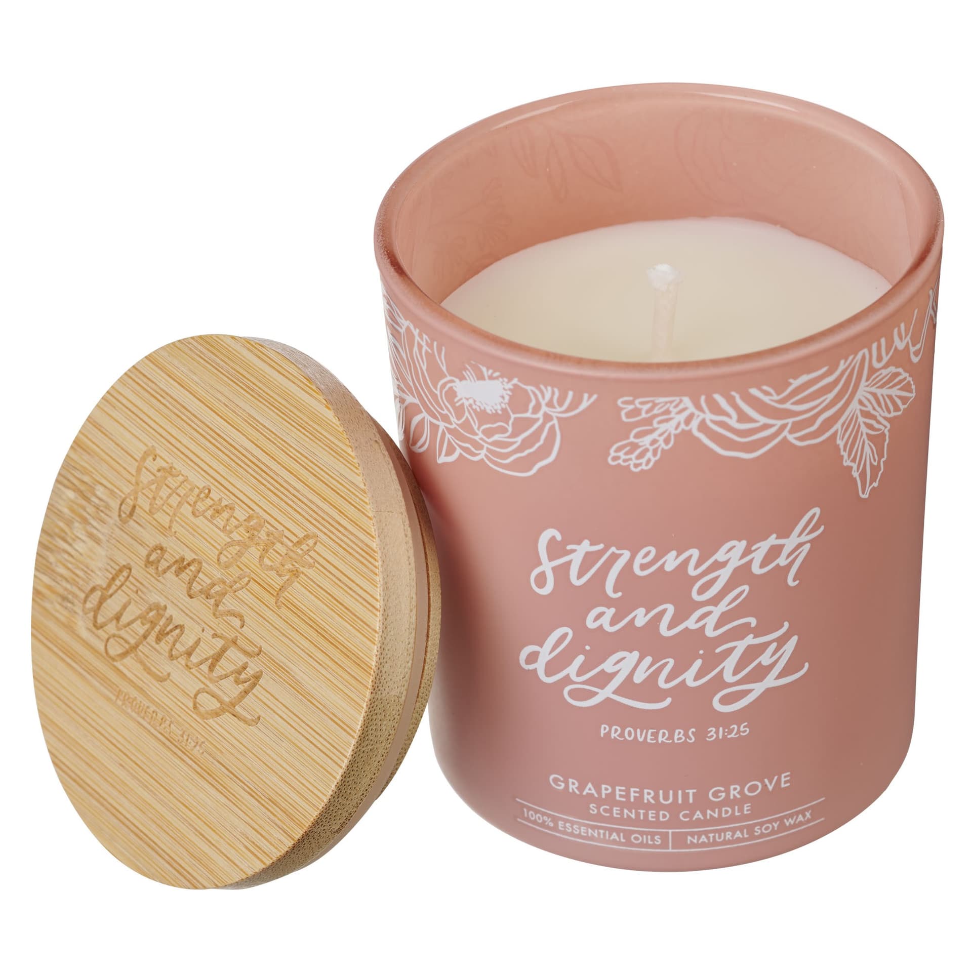 Glass Candle Bamboo Lid Pink Strength & Dignity - 3