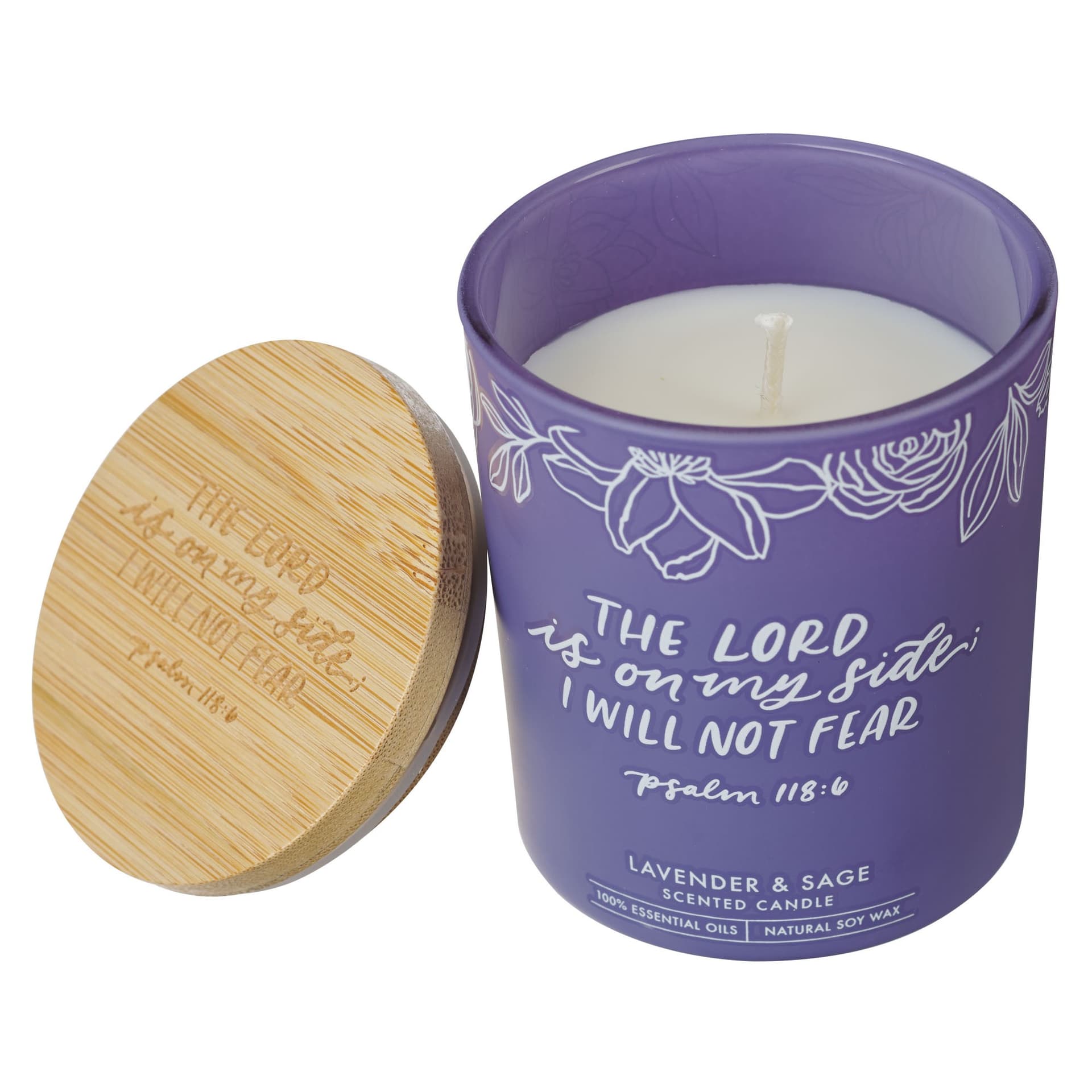 Glass Candle Bamboo Lid Purple No Fear - 3