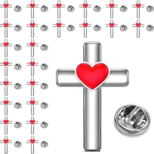 RED HEART CROSS PIN - 1