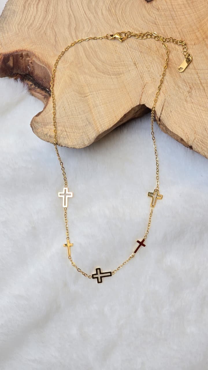 5 CROSSES GOLD PLATED NECKLACE - 2