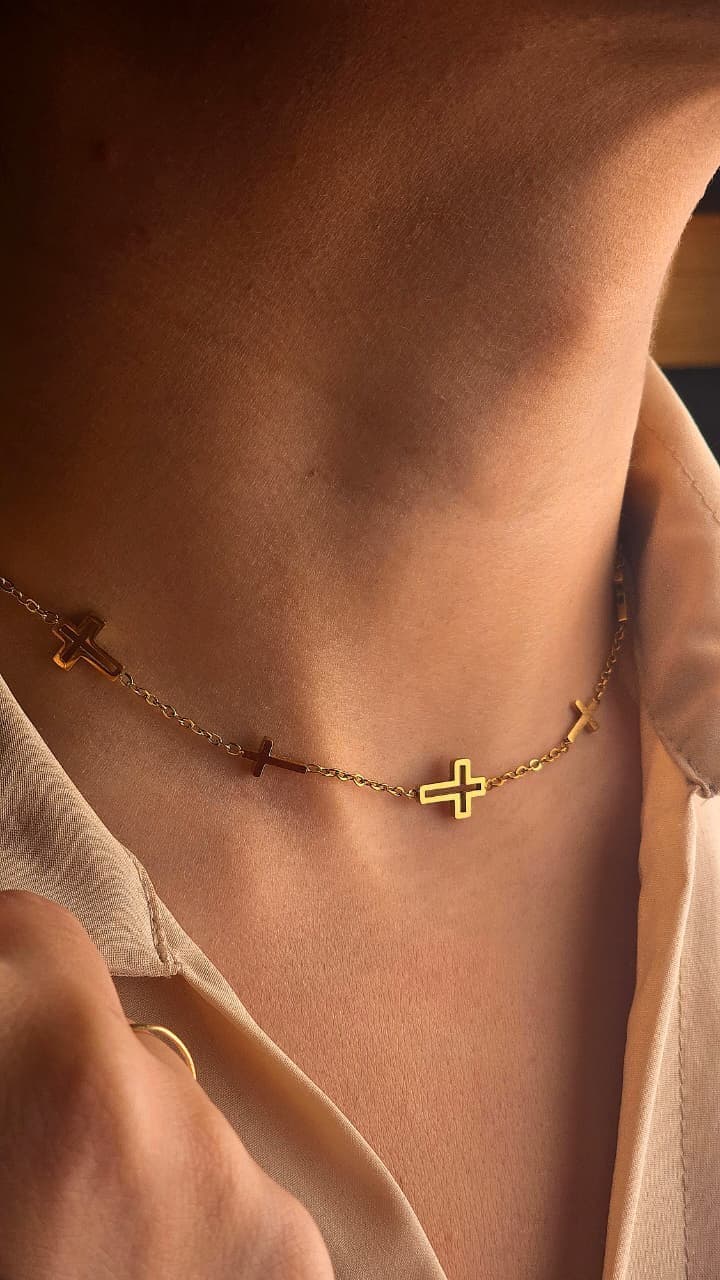 5 CROSSES GOLD PLATED NECKLACE - 3