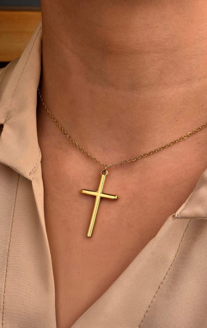 LATIN CROSS GOLD PLATED NECKLACE - 1