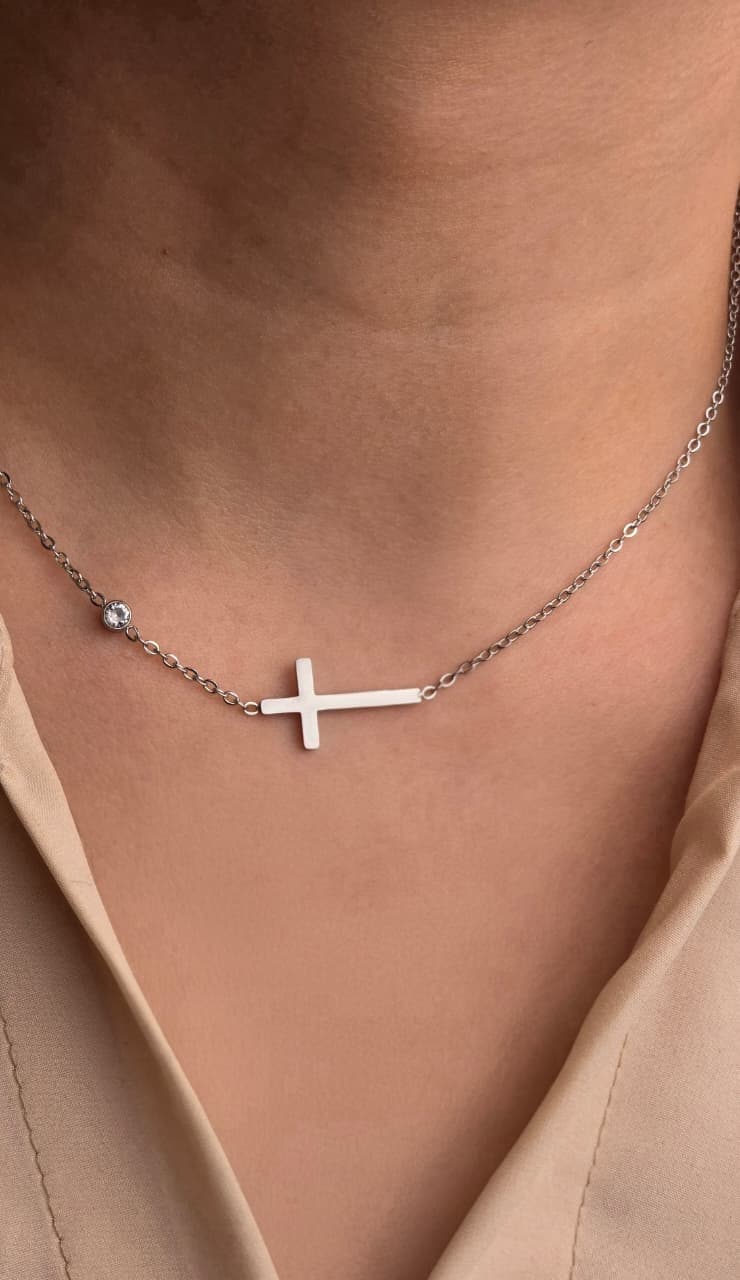 ZIRCON SIDE CROSS NECKLACE