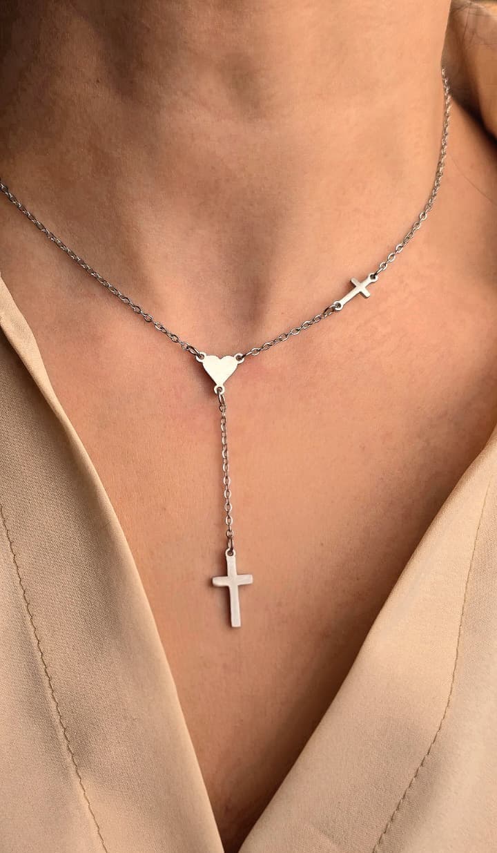 DOUBLE CROSS HEART NECKLACE